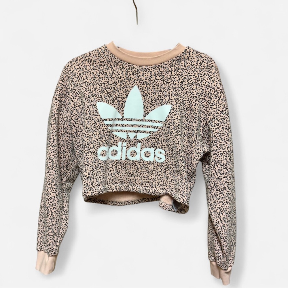 Adidas Originals x HER Studio London Cropped Sweatshirt in Pink Leopard Print